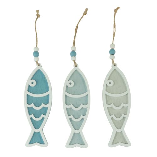 Produkt Wieszak dekoracyjny z drewna rybnego, zawieszka do dekoracji w kolorze morskiego błękitu 12cm 9 sztuk