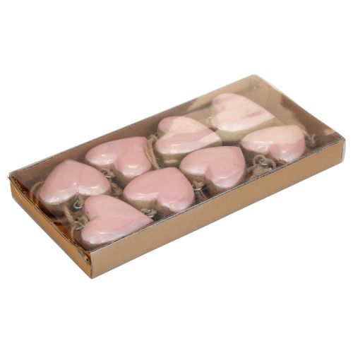 Produkt Wieszak dekoracyjny drewno drewniane serca dekoracja jasnoróżowe błyszczące 6cm 8 szt