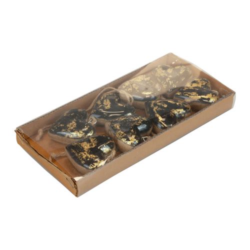 Produkt Wieszak dekoracyjny drewno drewniane serce dekoracja naturalne czarne złoto 6cm 8 szt