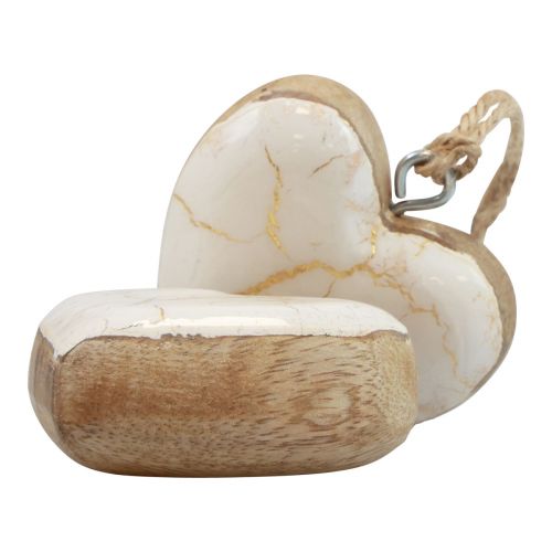 Produkt Wieszak dekoracyjny drewno drewniane serduszka naturalny biały/złoty spękanie 6cm 8 szt