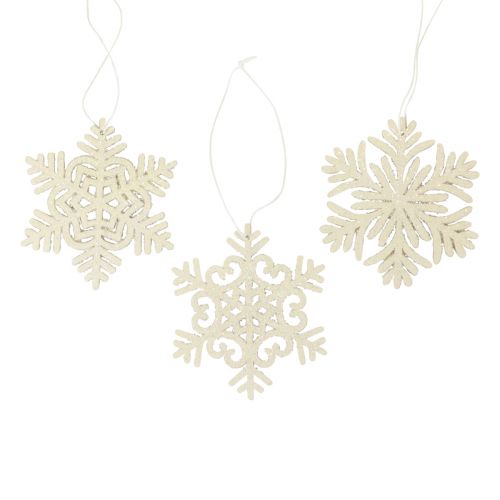 Floristik24 Wieszak Deco drewniane płatki śniegu Deco biały brokat Ø10cm 12szt