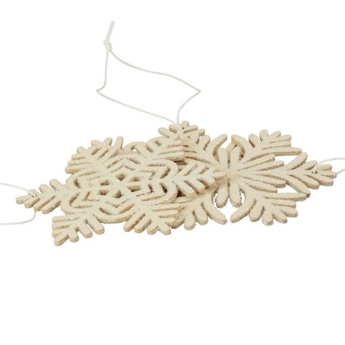Floristik24 Wieszak Deco drewniane płatki śniegu Deco biały brokat Ø10cm 12szt