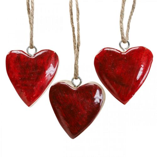 Floristik24 Wieszak dekoracyjny drewniane serca ozdobne serca czerwone Ø5–5,5 cm 12 sztuk