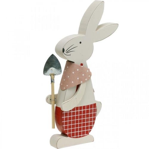 Floristik24 Deco króliczek z łopatą, króliczek chłopiec, dekoracja wielkanocna, drewniany króliczek, króliczek wielkanocny