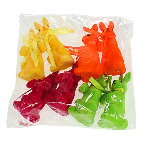 Floristik24 Deco króliczek siedzący flokowany kolorowy H14,5cm 8szt.