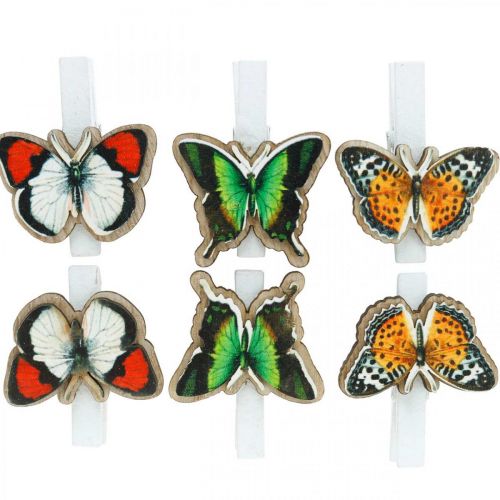 Produkt Klips dekoracyjny motyl, dekoracja na prezent, wiosna, motyle z drewna 6szt.