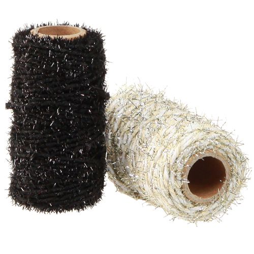 Produkt Sznurek dekoracyjny brokat czarny beż biały szer. 1,5 mm dł. 25 m 2 sztuki
