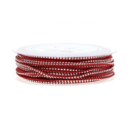 Produkt Sznurek ozdobny skórzany czerwony z nitami 3mm 15m