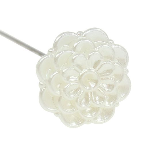 Floristik24 Ozdobny szpilkowy kwiatek biały Ø2cm W6cm 24 szt