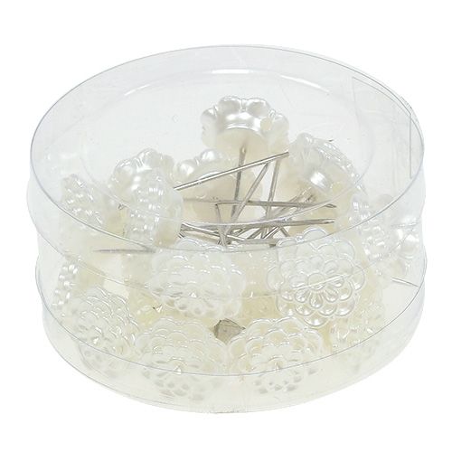 Floristik24 Ozdobny szpilkowy kwiatek biały Ø2cm W6cm 24 szt