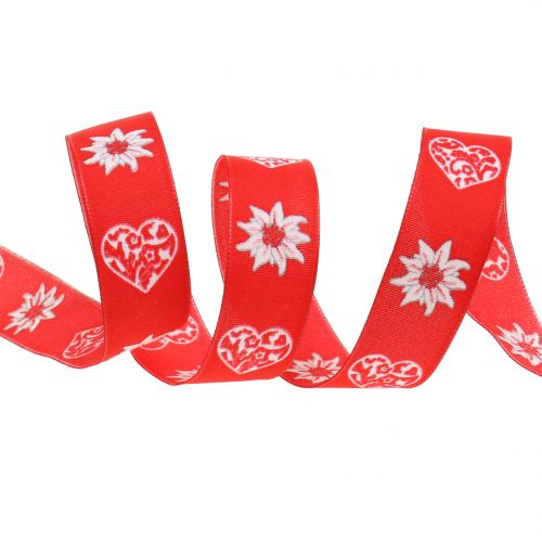 Floristik24 Wstążka dekoracyjna z szarotką czerwoną 25mm 20m