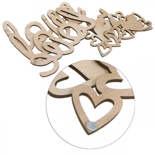 Produkt Serca "Love" ozdoba drewniana naturalna z tabliczką ozdobną na magnes 20,5/25cm 6 sztuk