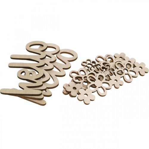Produkt Drewniana ozdoba kwiatki &quot;Hello&quot; natura szyld dekoracyjny z magnesem 18/19,5cm 6szt