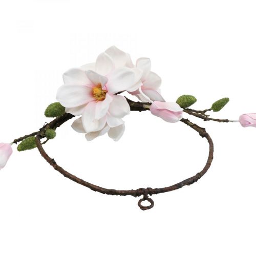 Floristik24 Ozdobny pierścionek sztuczna magnolia wiosenna dekoracja do zawieszenia Ø24cm