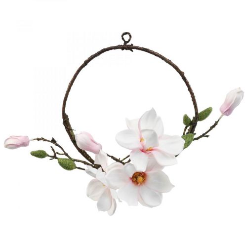 Ozdobny pierścionek sztuczna magnolia wiosenna dekoracja do zawieszenia Ø24cm