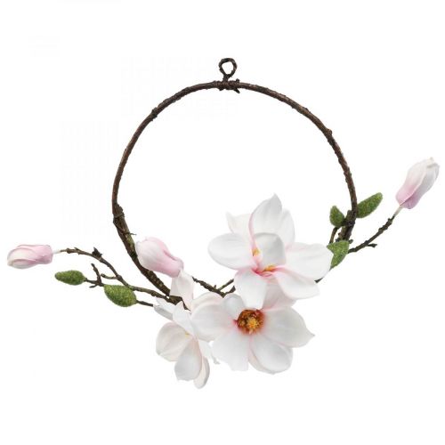 Floristik24 Ozdobny pierścionek sztuczna magnolia wiosenna dekoracja do zawieszenia Ø24cm