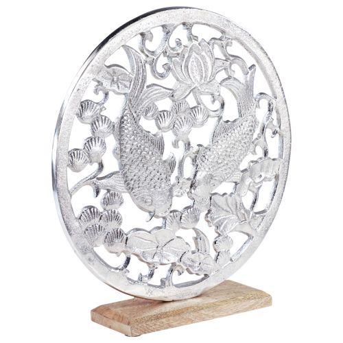 Dekoracyjny pierścionek z metalowej podstawy z drewna, dekoracja ze srebrnego lotosu koi Ø32cm