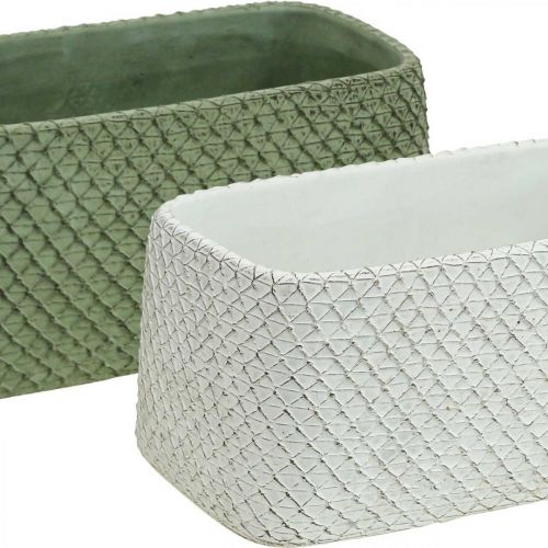 Floristik24 Miska dekoracyjna ceramiczna zielona biała siatka reliefowa 23x12,5cm W11cm 2szt