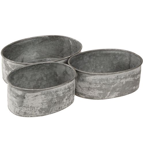Produkt Dekoracyjna metalowa miska owalna, szara L22,5/19,5/16cm, zestaw 3 szt