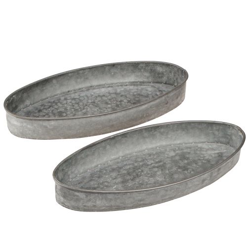Floristik24 Misa dekoracyjna metalowa miska gniazdowa owalna szara L33cm/31cm kpl 2
