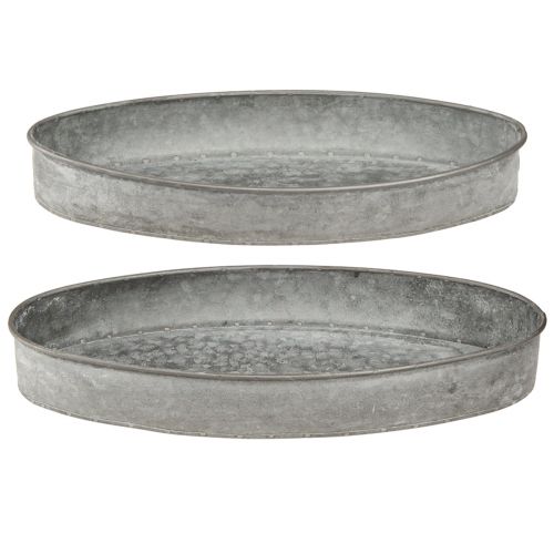 Floristik24 Misa dekoracyjna metalowa miska gniazdowa owalna szara L33cm/31cm kpl 2
