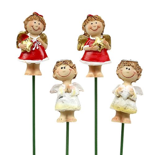 Korek dekoracyjny aniołek czerwony, biały 4,5cm L28cm 8szt.