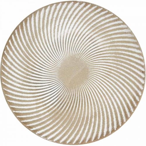 Talerz dekoracyjny okrągły biały brązowy rowki dekoracja stołu Ø30cm W3cm