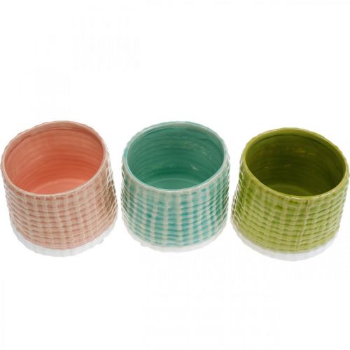 Floristik24 Doniczki ozdobne z wzorem koszyczkowym, doniczka, donica ceramiczna mięta/zielona/różowa Ø13cm 3szt