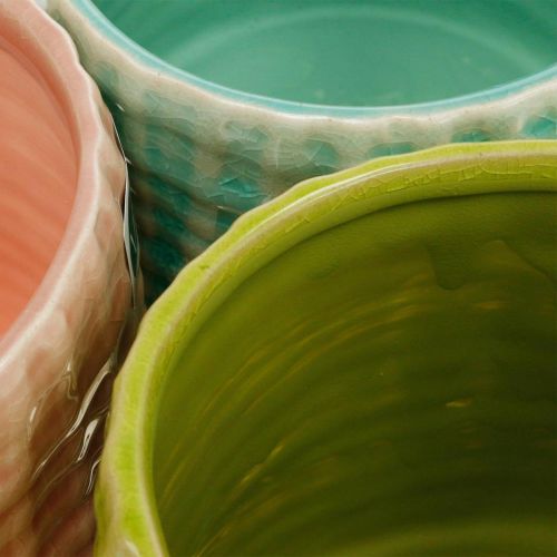 Produkt Doniczki ozdobne z wzorem koszyczkowym, doniczka, donica ceramiczna mięta/zielona/różowa Ø13cm 3szt