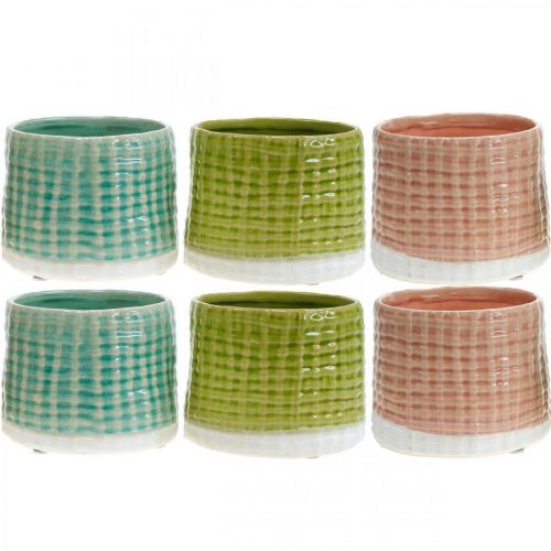 Floristik24 Ceramiczna doniczka, mini doniczka, dekoracja ceramiczna, dekoracyjny kosz na rośliny wzór miętowy/zielony/różowy Ø7,5cm 6szt.
