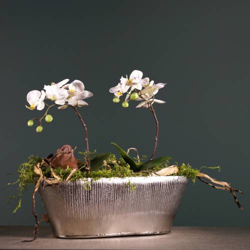 Floristik24 Deco Pot Oval Silver 40cm x 13cm H13cm