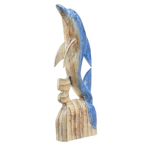 Floristik24 Figurka delfina morska drewniana dekoracja ręcznie rzeźbiona w kolorze niebieskim wys. 59cm