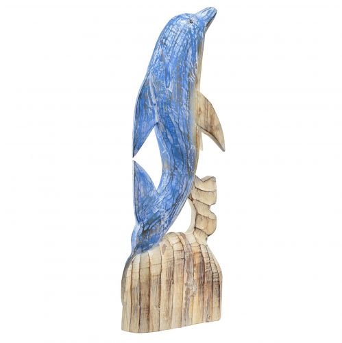 Produkt Figurka delfina morska drewniana dekoracja ręcznie rzeźbiona w kolorze niebieskim wys. 59cm