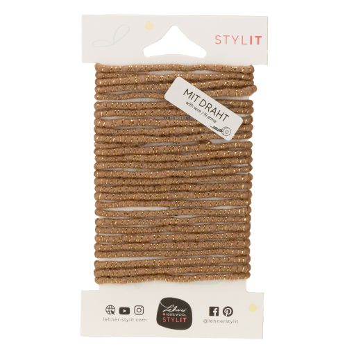 Produkt Brązowy wełniany sznurek ze złotą nicią, 5m x 5mm z drutem, do dekoracji i rękodzieła