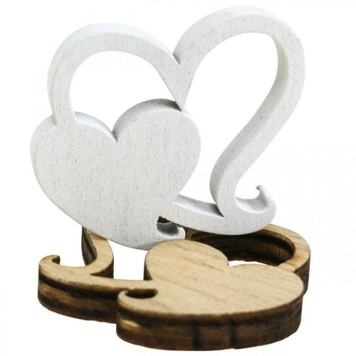 Podwójne serce drewniane, dekoracja scatter serca ślubne szer. 3 cm 72 sztuki