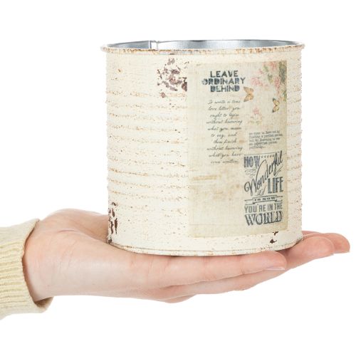 Doniczka metalowa kremowa w stylu shabby chic Ø11cm wys. 10,5cm | Floristik24.pl