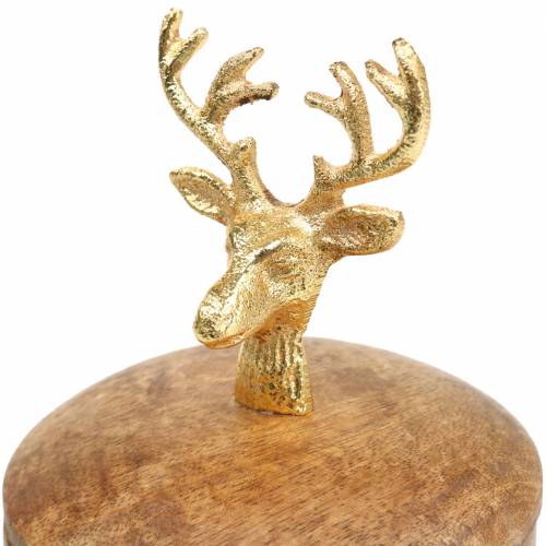 Floristik24 Pudełko z drewna mango z głową jelenia złote Ø10cm H15cm