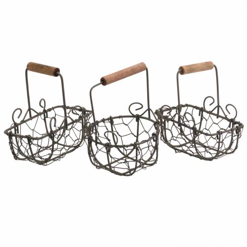 Floristik24 Mini kosz druciany z drewnianą rączką, rdzawy brąz, wys. 10,5–11,5 cm, 9 sztuk