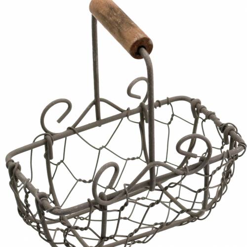 Floristik24 Mini kosz druciany z drewnianą rączką, rdzawy brąz, wys. 10,5–11,5 cm, 9 sztuk