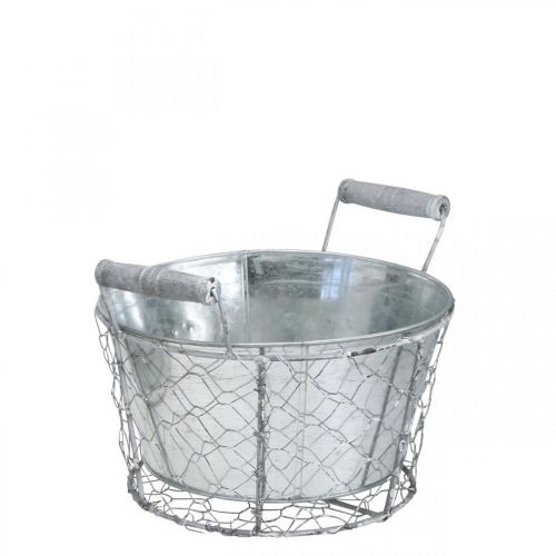 Produkt Kosz na doniczkę z wkładką, kosz druciany, sprężyna do doniczek srebrny, myty biały, shabby chic Ø22cm W17,5cm