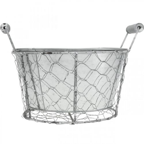 Produkt Kosz na doniczkę z wkładką, kosz druciany, sprężyna do doniczek srebrny, myty biały, shabby chic Ø22cm W17,5cm