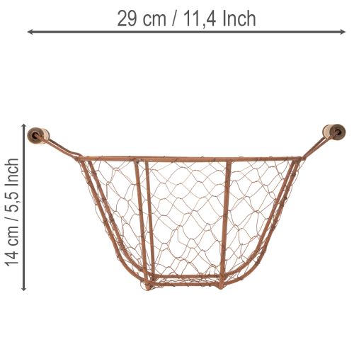 Koszyk metalowy w stylu vintage, okrągły, z drewnianymi uchwytami, wykończenie rdzawe, Ø22 cm | Floristik24.pl