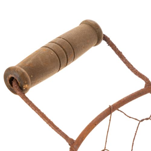Koszyk metalowy w stylu vintage, okrągły, z drewnianymi uchwytami, wykończenie rdzawe, Ø22 cm | Floristik24.pl