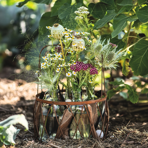 Owalny druciany kosz z uchwytem, dekoracja ogrodowa, wykończenie rdzawe, 30/25 cm, zestaw 2 szt. | Floristik24.pl