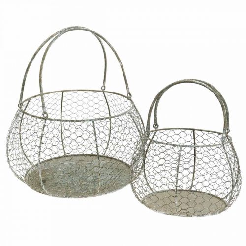Floristik24 Kosz druciany shabby chic kosz z siatki drucianej dekoracja ogrodowa Ø37/26cm zestaw 2 szt