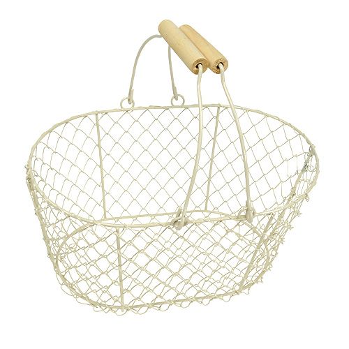 Floristik24 Kosz druciany owalny z uchwytem 27x18cm W13,5cm kremowy