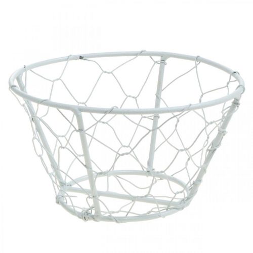 Floristik24 Kosz siatkowy, kosz druciany, dekoracja metalowa shabby chic biały Ø12cm W7cm
