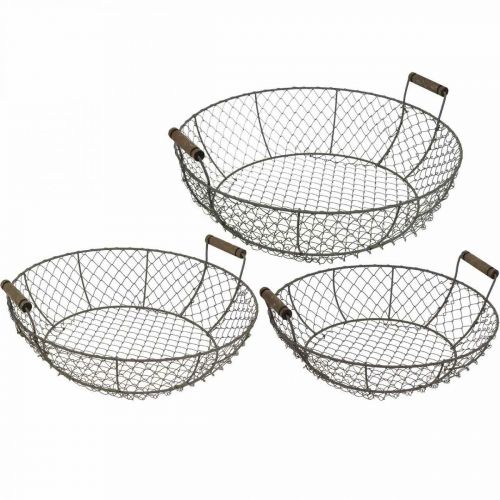 Floristik24 Okrągły kosz druciany z uchwytami, szaro-brązowy, Ø32/36/40 cm, zestaw 3 szt