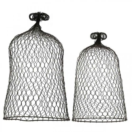 Floristik24 Metalowy dzwonek ozdobny, pomoc do wspinaczki, kaptur druciany brązowy, patyna H50/41cm Ø30/25cm, zestaw 2 szt.