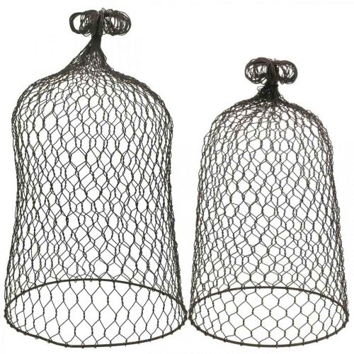 Floristik24 Metalowy dzwonek ozdobny, pomoc do wspinaczki, kaptur druciany brązowy, patyna H50/41cm Ø30/25cm, zestaw 2 szt.